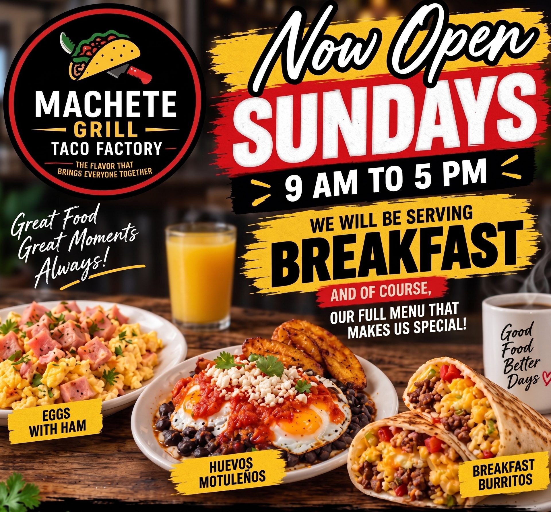 Authentic Breakfast & New Sunday Hours